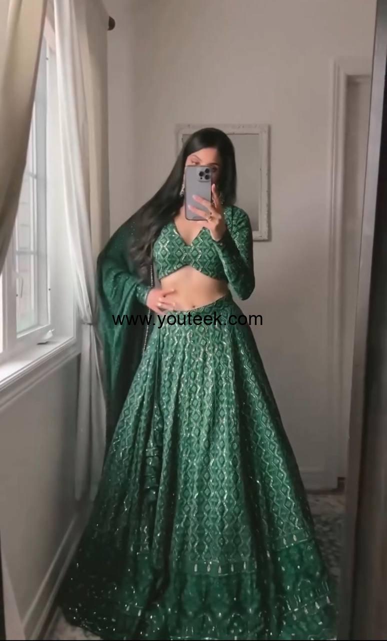 Buy Green Chikankari Sequence Lehenga – Premium Designer Wear