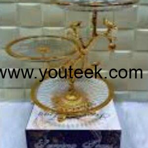 Tiered glass metal platters with bird stand for occasions