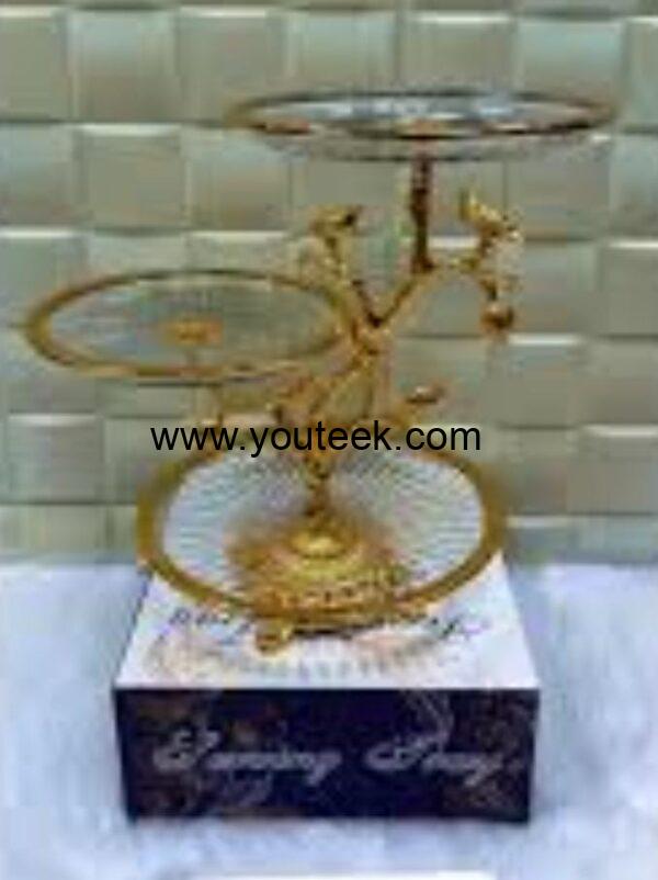Tiered glass metal platters with bird stand for occasions