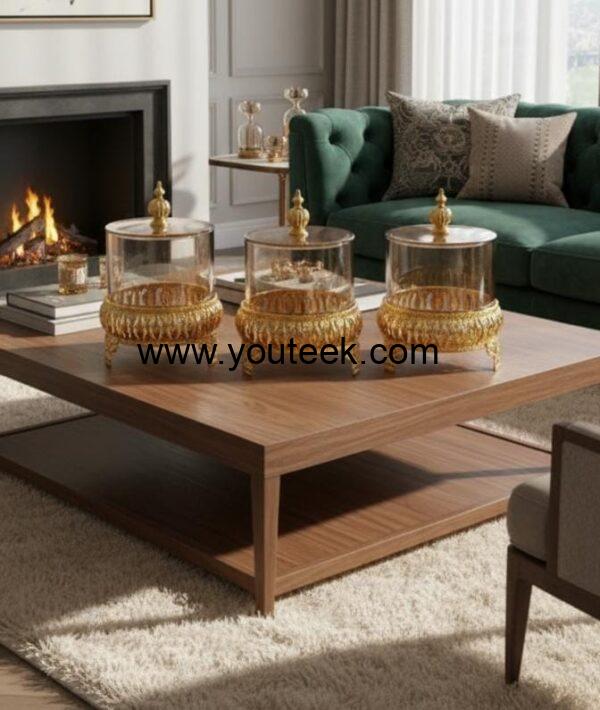 Sustainable set of 3 etched glass jars for decor