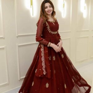 Embroidered Gown with Dupatta