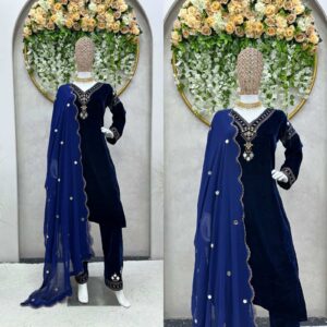 Alia Bhatt Style Velvet Thread Mirror Work Suit Set