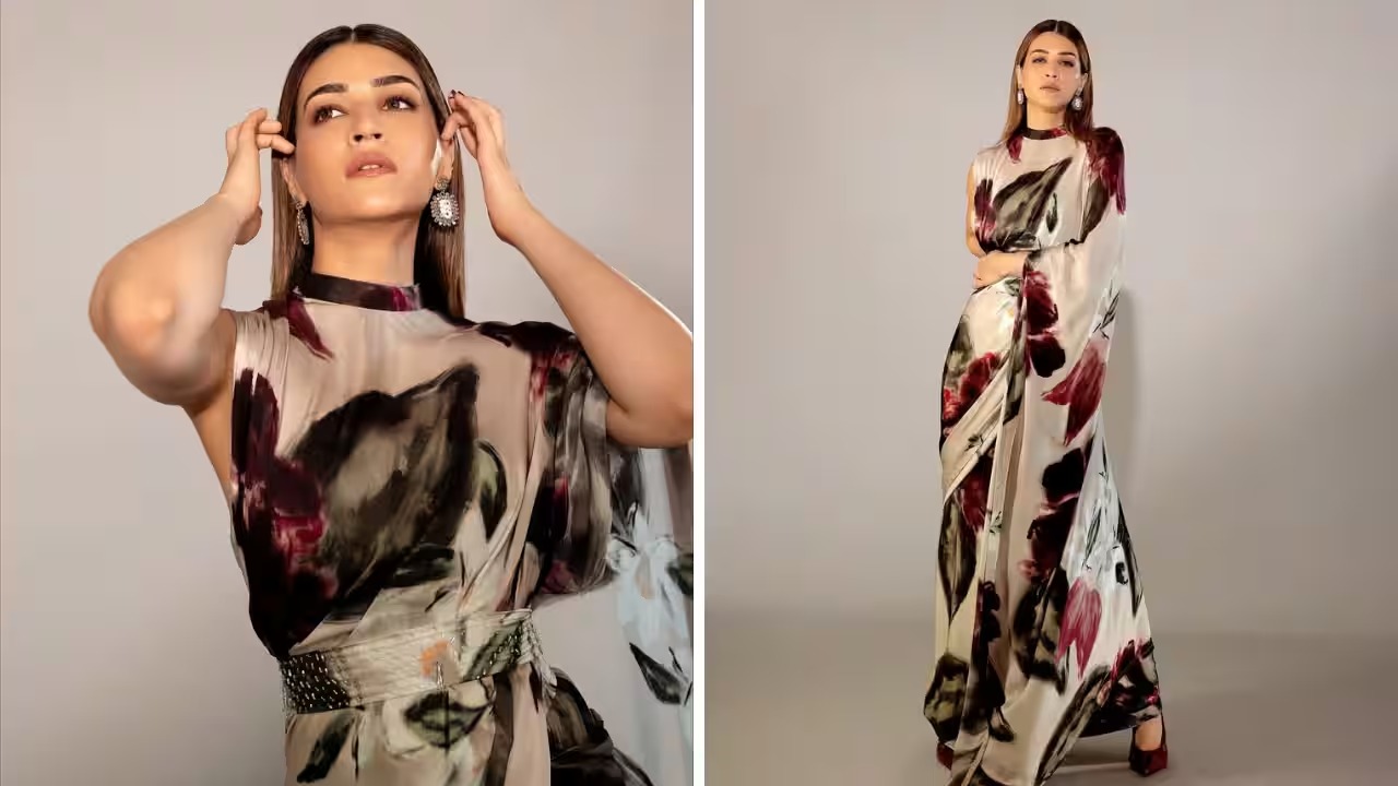 Kriti Sanon Saree – Premium Japan Satin Digital Print Saree with Blouse Kriti Sanon Saree – Premium Japan Satin Digital Print Saree with Blouse