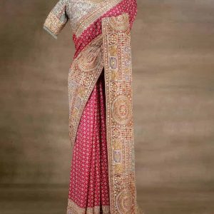 crepe saree with mirror work blouse