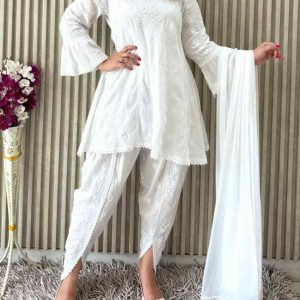lucknowi chikankari gown dhoti set
