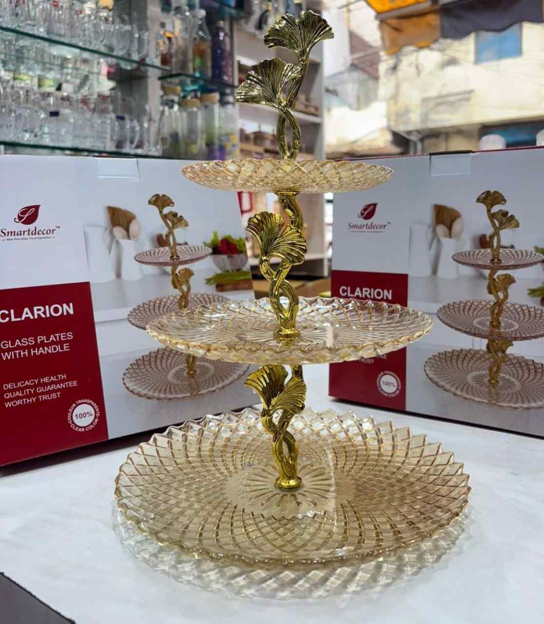 3-Tier-Glass-Platter-with-Maple-Leaf-Stand