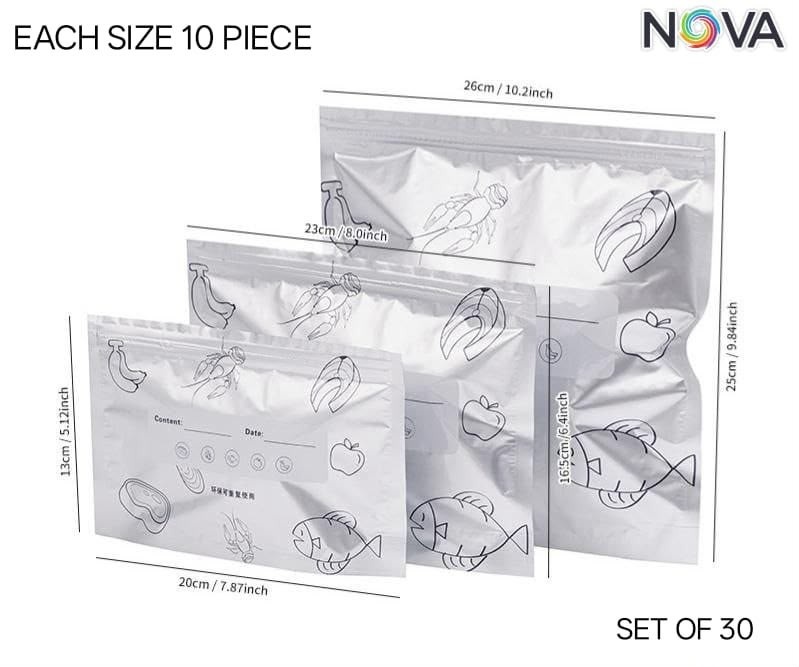 Aluminium Zip Lock Food Storage Bag Pack of 30 2026 | Reusable Fresh Keeping Bags | Youteek 1 Keep food fresh longer with these Reusable Aluminium Zip Lock Bags. Pack of 30 in 3 different sizes for versatile kitchen storage. Aluminium Zip Lock Food Storage Bag