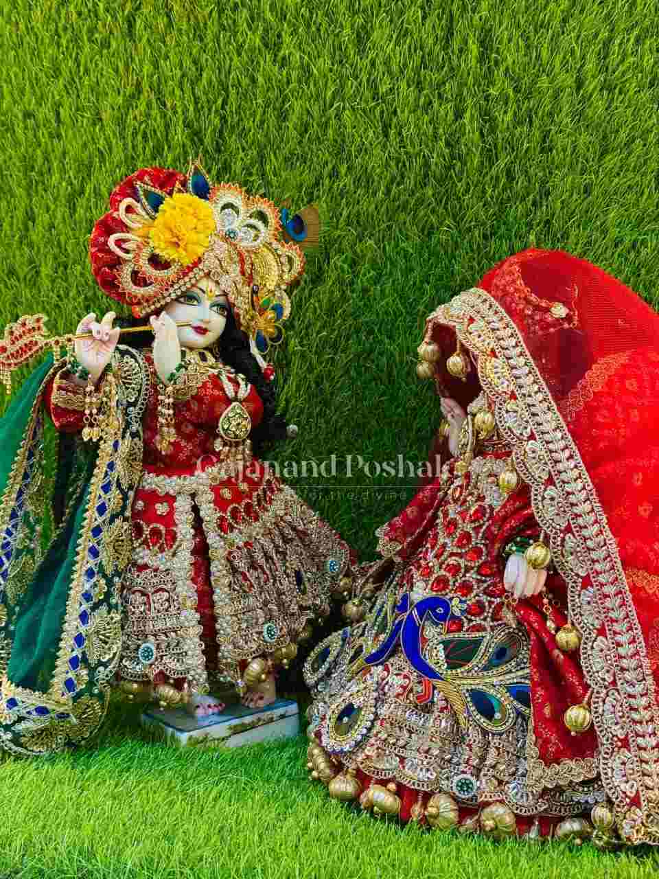 Radha Krishna Poshak Set 2026 | Royal Dress for Radha Rani & Kanha on Janmotsav | Youteek 2 Adorn Shri Radha Rani and beloved Kanha in royal poshak dress set on the joyous occasion of Shri Krishna Janmotsav. Designer lehenga blouse for Radha ji and complete attire for Krishna ji. Radha Krishna Poshak Set 2026 | Royal Dress for Radha Rani & Kanha on Janmotsav | Youteek - Image 2