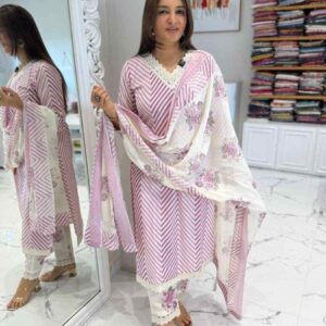 Cotton Straight Kurti Pant Dupatta Set