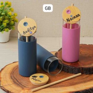 Glass Water Bottle with Bamboo Lid