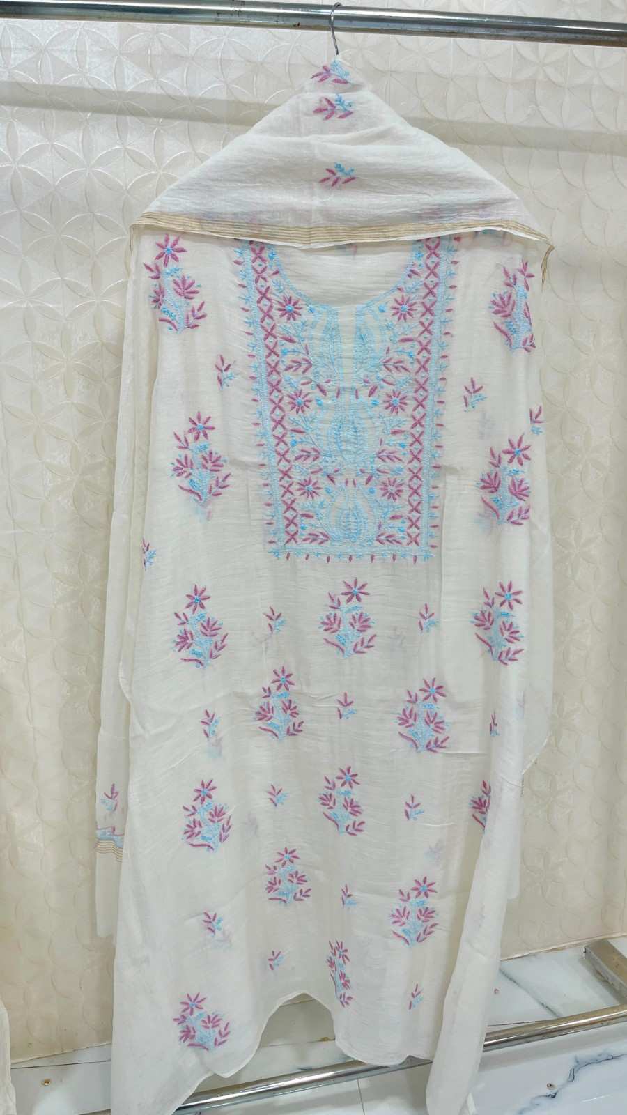 Hand Embroidered Mul Chanderi Chikankari Suit 2026 | Pure Soft 3 Pc Kurta Dupatta Set with Santoon Bottom - Youteek 4 Elevate your ethnic wardrobe with this stunning Hand Embroidered Mul Chanderi Chikankari Suit featuring delicate artistry on pure soft mul chanderi fabric. Complete with matching dupatta and soft santoon bottom, this off-white 100% dyeable 3 Pc set offers timeless elegance and versatility. Hand Embroidered Mul Chanderi Chikankari Suit 2026 | Pure Soft 3 Pc Kurta Dupatta Set with Santoon Bottom - Youteek - Image 4