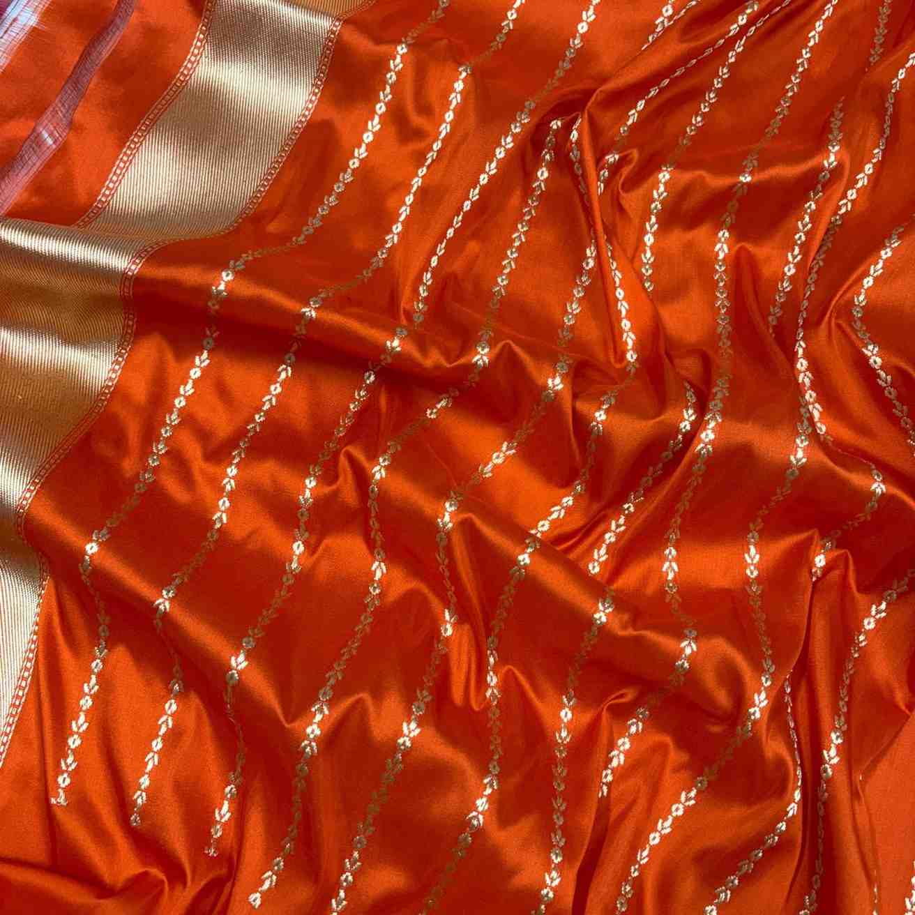Pure Banarasi Katan Silk Saree 2026 – Kesari Orange with Meenakari Border | Timeless Banarasi 1 Exquisite Pure Banarasi Katan Silk Saree in vibrant burnt orange (Kesari) with delicate gold zari butis and grand floral Meenakari border & pallu. Luxurious traditional weave ideal for weddings and special occasions – free shipping included. Pure Banarasi Katan Silk Saree