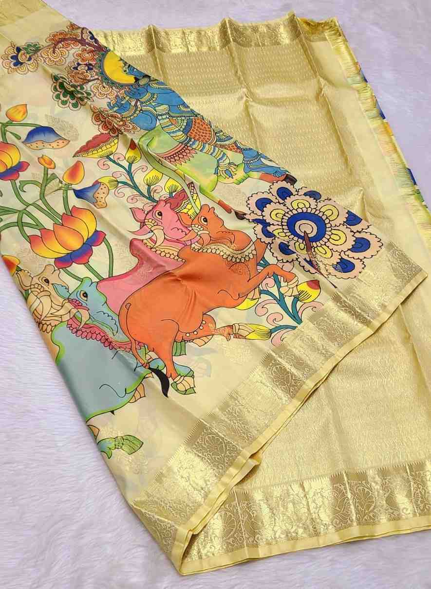 1 <p dir="auto">100% Pure Kanchipuram Handwoven Kalamkari Silk Saree with 1 Gram Gold Pure Zari Weaving and Silk Mark Certificate. Premium lightweight double warp digital print weaving offering smooth silky feel. Elegant 1G small border premium quality silk saree perfect for weddings, festivals and celebrations.</p> Pure-Kanchipuram-Kalamkari-Silk-Saree-2026 (1)