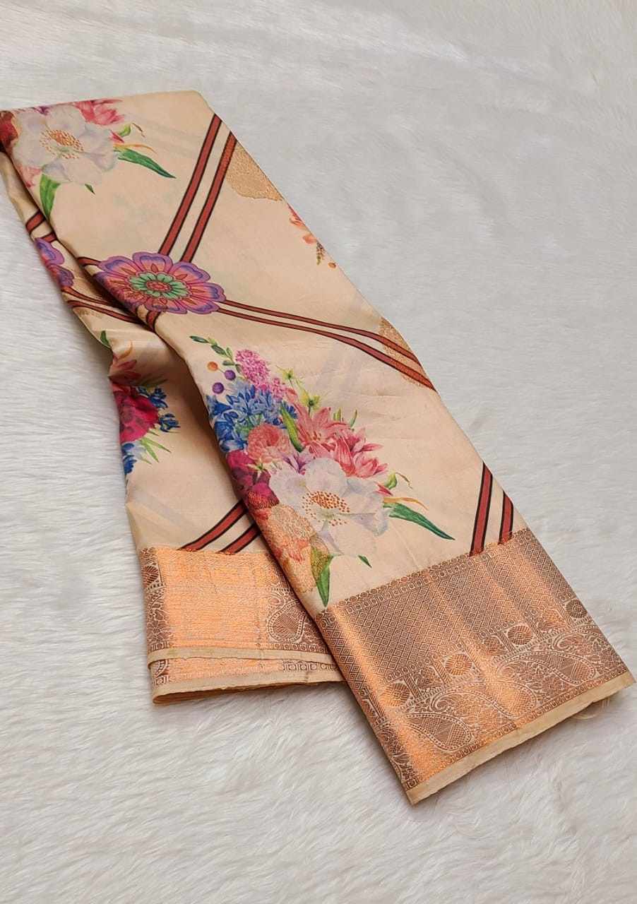 6 <p dir="auto">100% Pure Kanchipuram Handwoven Kalamkari Silk Saree with 1 Gram Gold Pure Zari Weaving and Silk Mark Certificate. Premium lightweight double warp digital print weaving offering smooth silky feel. Elegant 1G small border premium quality silk saree perfect for weddings, festivals and celebrations.</p> - Image 6