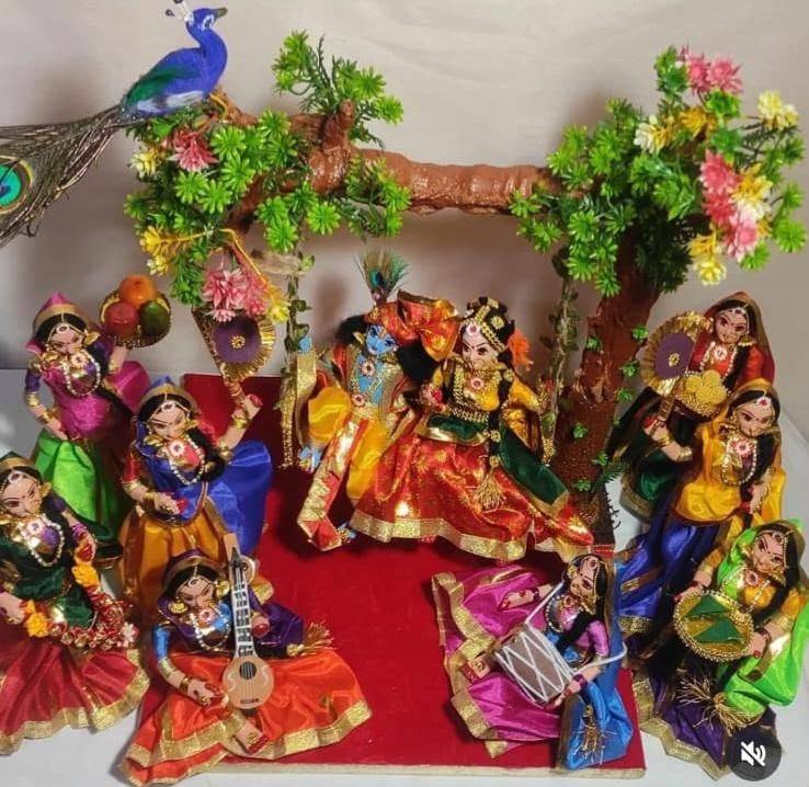 Radha Krishna with Asht Sakhi Set 2026 – Divine Home Blessing 1 Exquisite Radha Krishna with Asht Sakhi Set featuring the divine pair on a 12" Jhoola with sturdy bottom stand and 8 Sakhis in different graceful postures. Handcrafted traditional divine set that brings pure spiritual beauty and positive energy to your home temple or living space. Radha-Krishna-with-Asht-Sakhi-Set