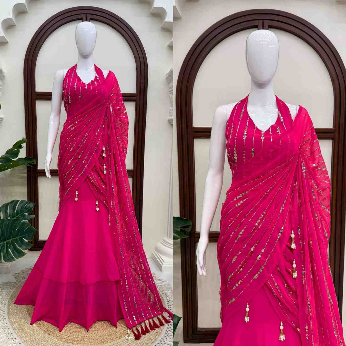 Ready to Wear Fishcut Lehenga Saree 2026 | Premium Designer Festive & Wedding Wear | Youteek 4 Elegant Ready to Wear Fishcut Lehenga Saree in luxurious faux georgette with heavy thread and sequence work for a glamorous look. Fully stitched lehenga with attached dupatta, soft lining, and perfect fit – ideal for weddings, sangeet, and festive celebrations. Ready to Wear Fishcut Lehenga Saree 2026 | Premium Designer Festive & Wedding Wear | Youteek - Image 4