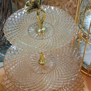 3 Tier Glass Platter with Maple Leaf Stand