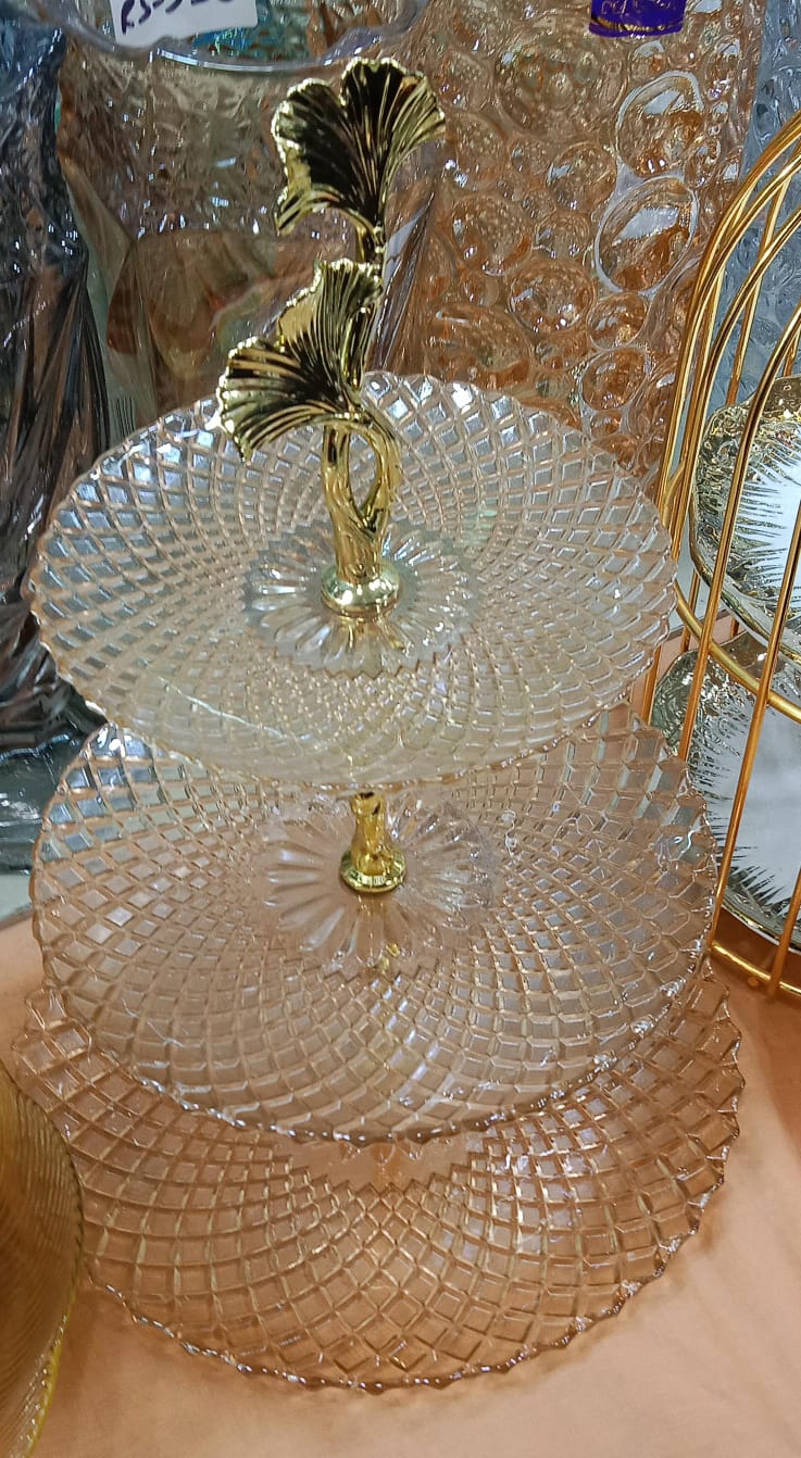3 Tier Glass Platter with Maple Leaf Stand