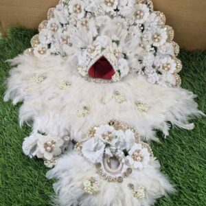 White Feather Moti Work Laddu Gopal Dress