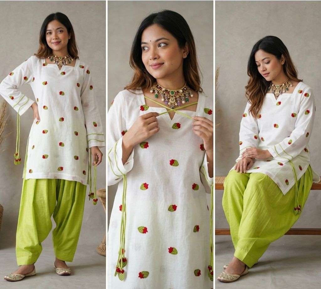 Cotton Embroidered Top with Farshi Pant 1 <p dir="auto">Stunning cotton embroidered top with farshi pant set MC-2048 in heavy pure cambric cotton with multi needle embroidery work and fully fancy sleeves. Includes fully stitched farshi pant and heavy chiffon cotton dupatta for a complete A-One quality ethnic look.</p> cotton-fasri-set
