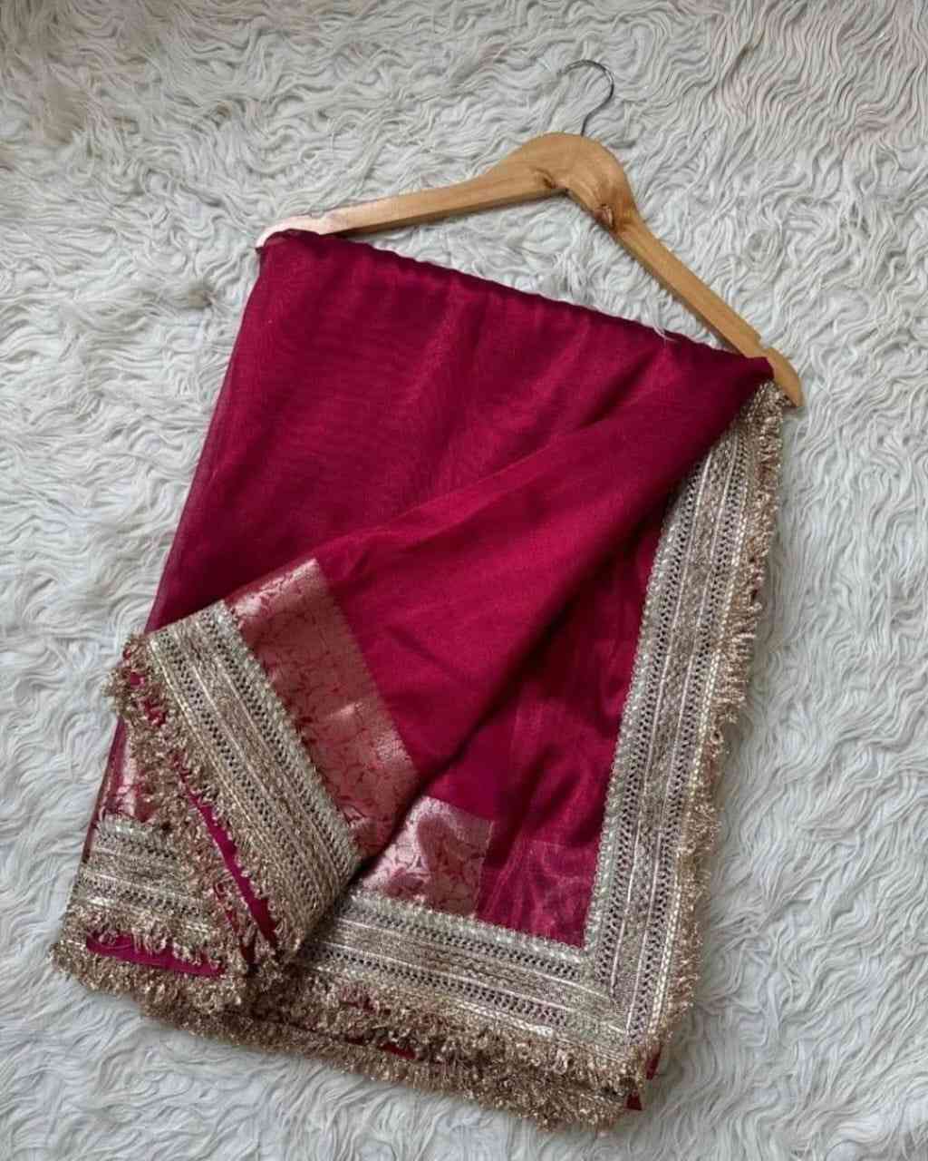 Designer tissue saree with stone work 2026 Royal Glamour & Festive Shine 1 <p dir="auto">Elevate your style with this viral designer tissue saree with stone work. Featuring lightweight tissue, 30no red zari, stone, moti, mirror pallu and Brocade blouse. Perfect for weddings & royal celebrations. Ready to dispatch!</p> designer tissue saree with stone work