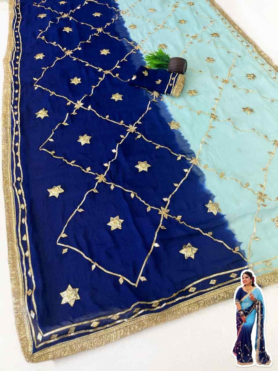 Charkhi gotta work saree 2026 - Viral Royal Elegance | Youteek 3 Most Viral Original Hand Charkhi Gotta Work Saree 2026 in Pure Chiffon with Sabhyasachi Lace (5.5 Meters) and Contrast Blouse. Trending royal ethnic wear ready to dispatch. Limited flash sale stock! Charkhi gotta work saree 2026 - Viral Royal Elegance | Youteek - Image 3
