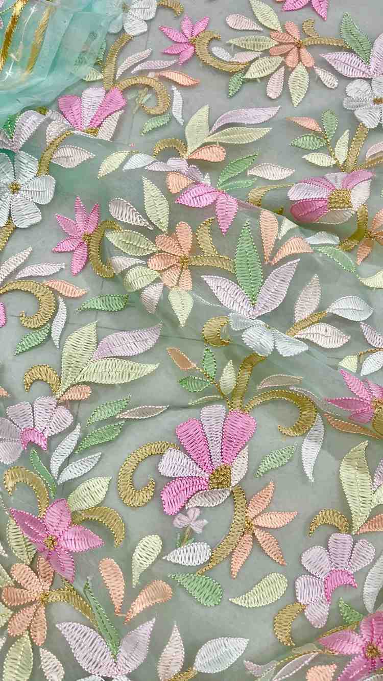 Hand Embroidered Parsi Gara Organza Suit 2026 | Pure Organza Kurta Dupatta Set | Youteek 3 Exquisite Hand Embroidered Parsi Gara Organza Suit in elegant Sea Green colour. Pure organza kurta and dupatta with superfine shadow work for a luxurious look. Hand Embroidered Parsi Gara Organza Suit 2026 | Pure Organza Kurta Dupatta Set | Youteek - Image 3