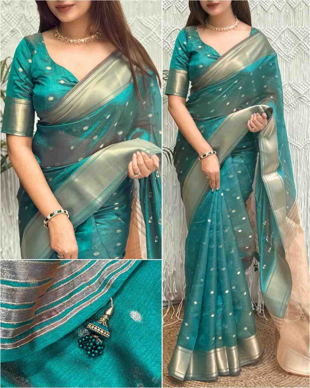 Banarasi organza silk saree 2026 - Elegant Festive Grace | Youteek 1 Simple yet elegant Banarasi Organza Silk Saree 2026 Design Surili with Zari Jacquard Pallu, Pearl Tassels & 6.4m length including running blouse. Perfect for festive celebrations. Limited flash sale stock! banarasi organza silk saree