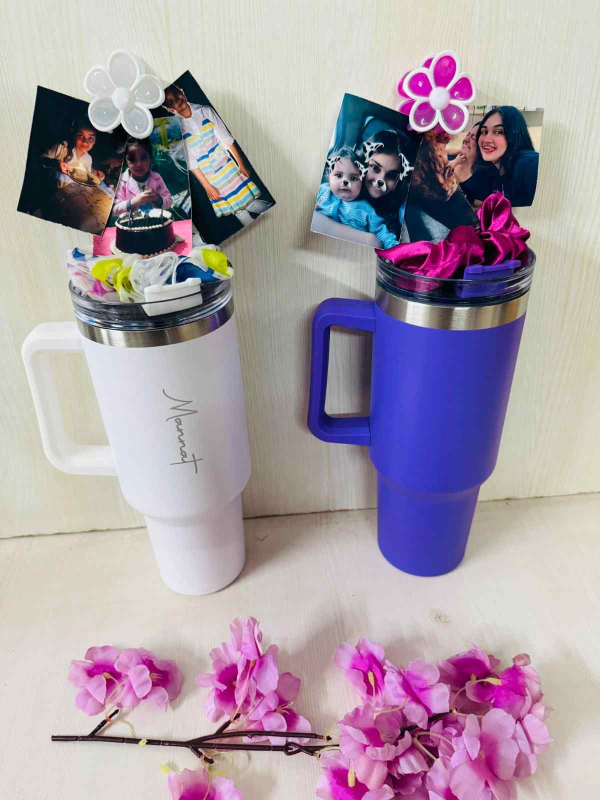 Customised Cute Tumbler Gift Set for Her 2026 | Bridesmaids Gift Hamper | Youteek 1 Surprise her with this Customised Cute Tumbler Gift Set for Her. Includes name tumbler, 3 photos, scrunchie and clutcher – perfect for birthdays or bridesmaids. Customised Cute Tumbler Gift Set for Her
