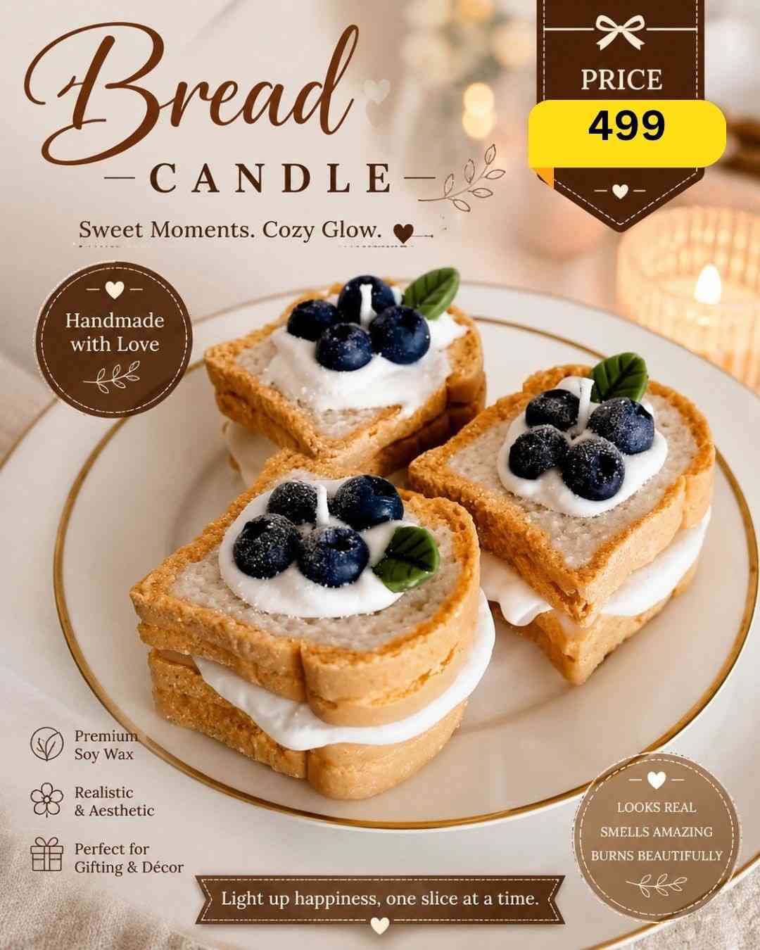 Double Layer Blueberry Toast Candle 2026 | Stacked Food Scented Candle | Youteek 1 Add bakery charm to your space with this Double Layer Blueberry Toast Candle. Realistic stacked toast design with cream and blueberries – perfect for decor and gifting. Double Layer Blueberry Toast Candle