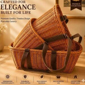 Hand Knitted Rattan Picnic Basket Set of 3