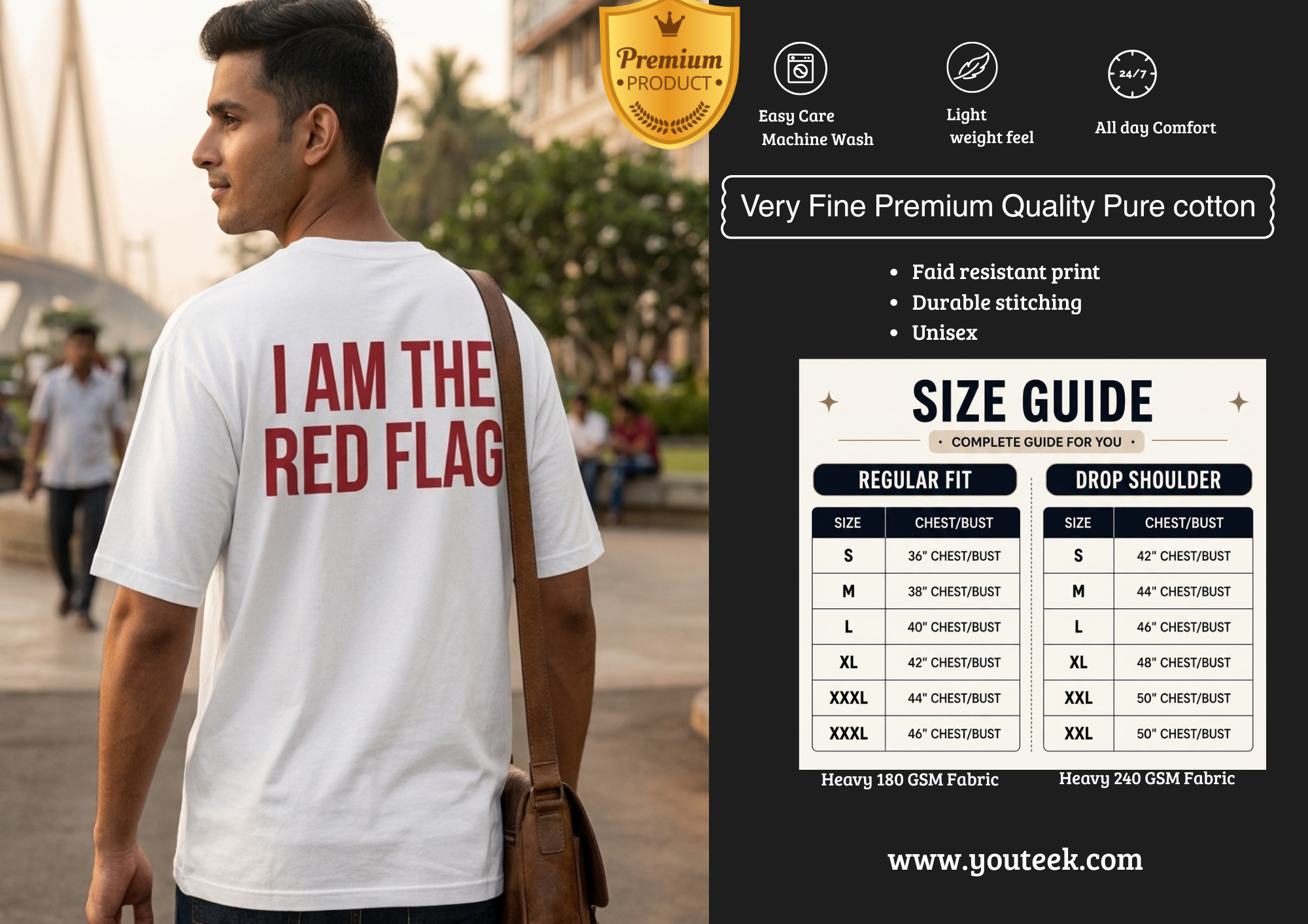 I Am The Red Flag Backprint White Tshirt | 180 GSM Cotton Tee – Youteek 1 Premium 180 GSM white cotton <strong>I Am The Red Flag Backprint White Tshirt</strong> with bold backprint. Soft, breathable & stylish – perfect statement everyday wear. I Am The Red Flag Backprint White Tshirt