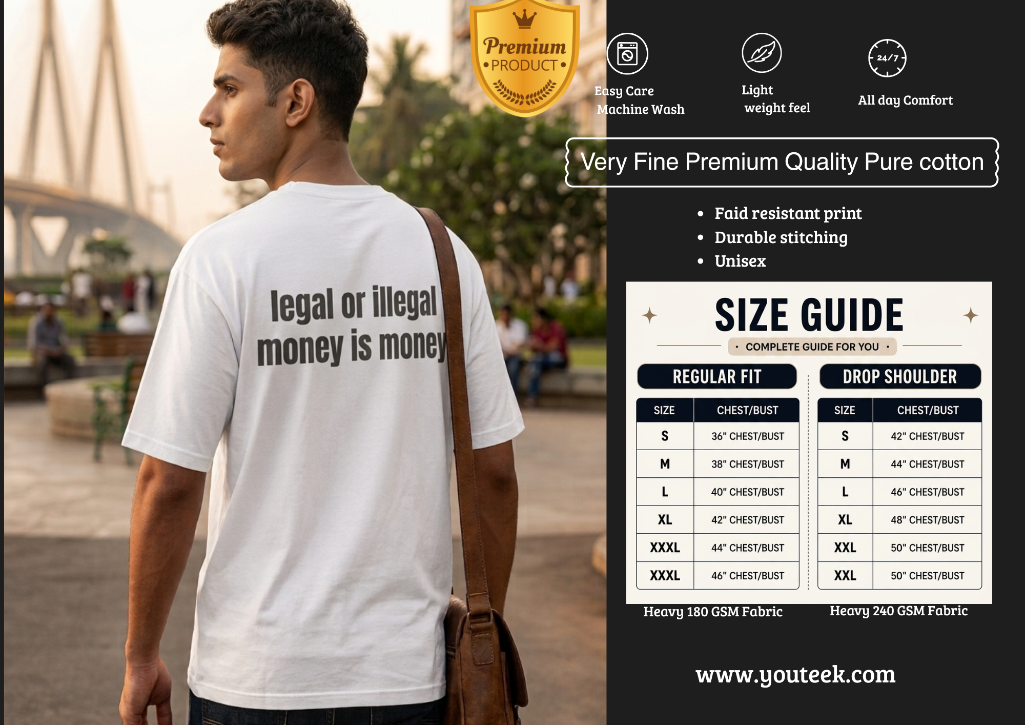 Legal Or Illegal Money Is Money Backprint Tshirt | 180 GSM Cotton Tee – Youteek 1 Premium 180 GSM cotton <strong>Legal Or Illegal Money Is Money Backprint Tshirt</strong> with bold money mindset backprint. Soft, breathable & stylish – perfect statement everyday wear. Legal Or Illegal Money Is Money Backprint Tshirt