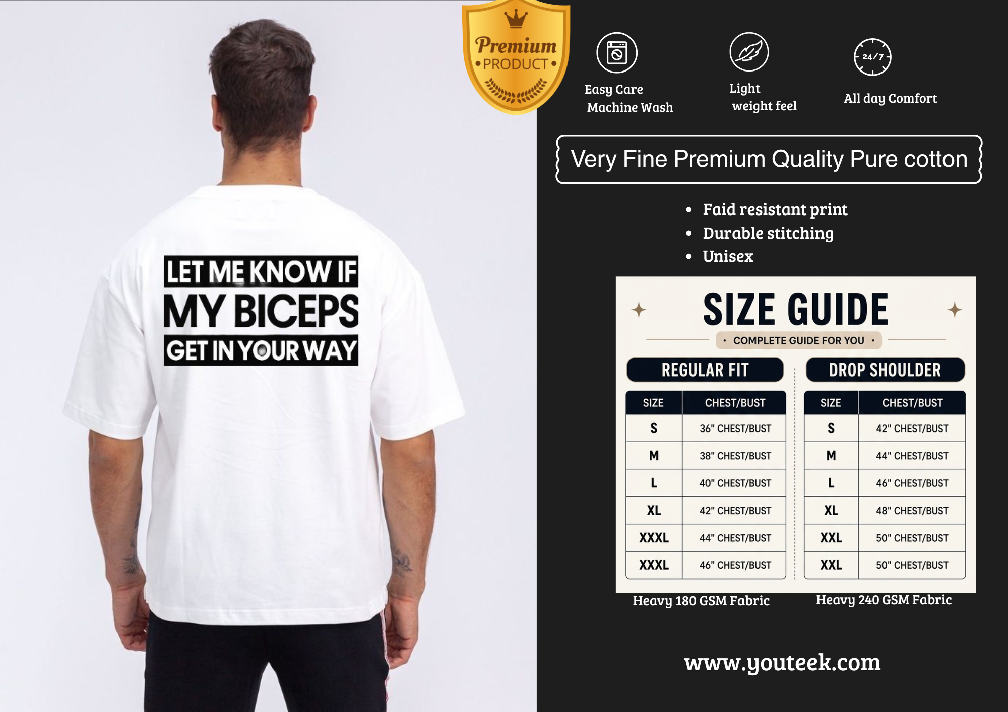 Let Me Know If My Biceps Get In Your Way BackPrint Tshirt 2026 – Funny Gym Tee | Youteek 1 Soft & breathable Let Me Know If My Biceps Get In Your Way Tshirt with a bold funny fitness graphic. Perfect regular-fit tee for gym sessions, arm day and everyday casual style. Let Me Know If My Biceps Get In Your Way Tshirt