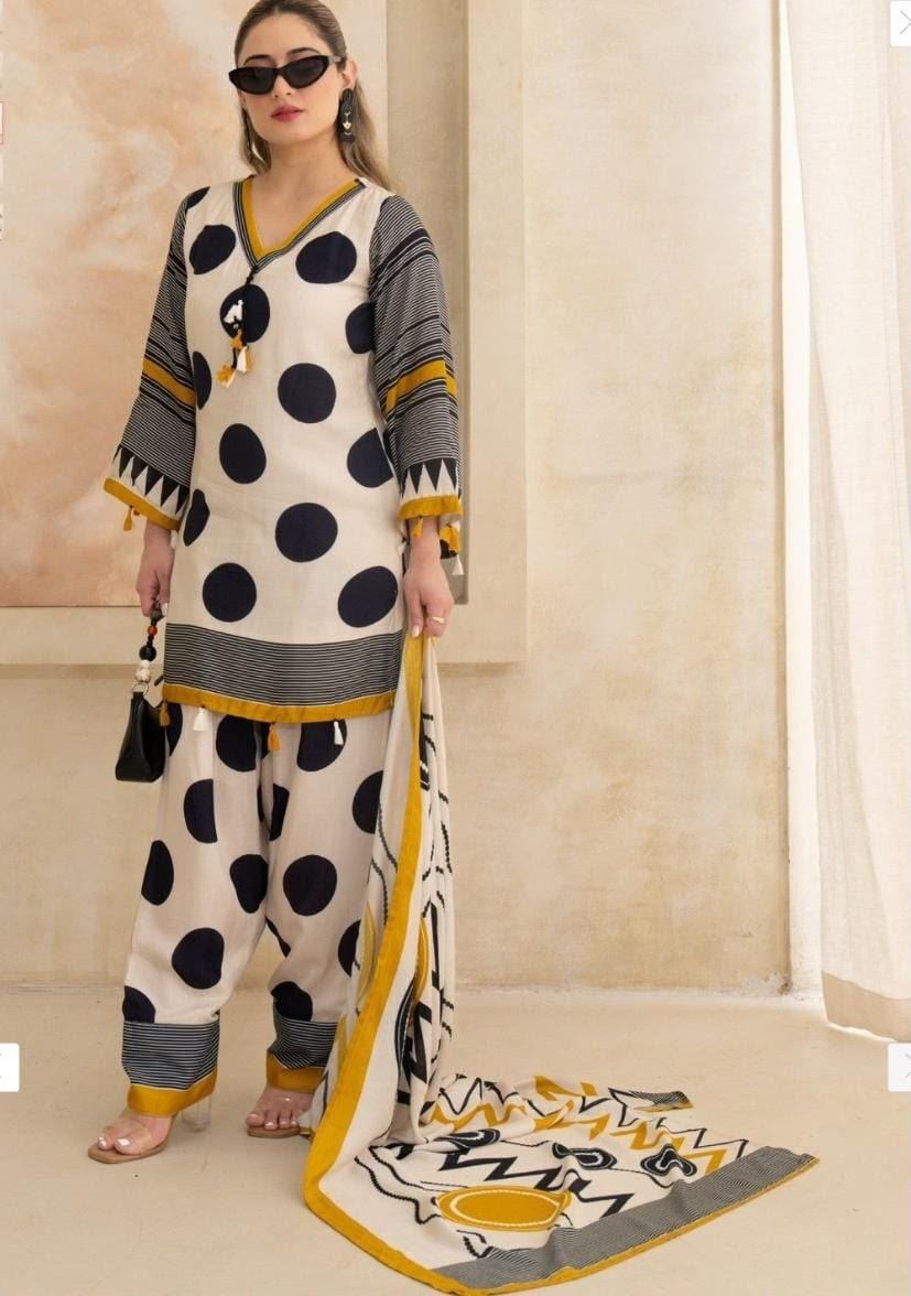 Printed Cotton Kurta Pant Dupatta Set with Heavy Tassel | Youteek 1 Stylish Printed Cotton Kurta Pant Dupatta Set with Heavy Tassel featuring front dori and heavy tassels. Soft cotton 60x60 fabric. Complete 3-piece set for daily & casual ethnic wear. Printed Cotton Kurta Pant Dupatta Set with Heavy Tassel
