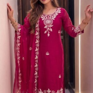 Pure Roman Silk Embroidery 3 Piece Suit Set