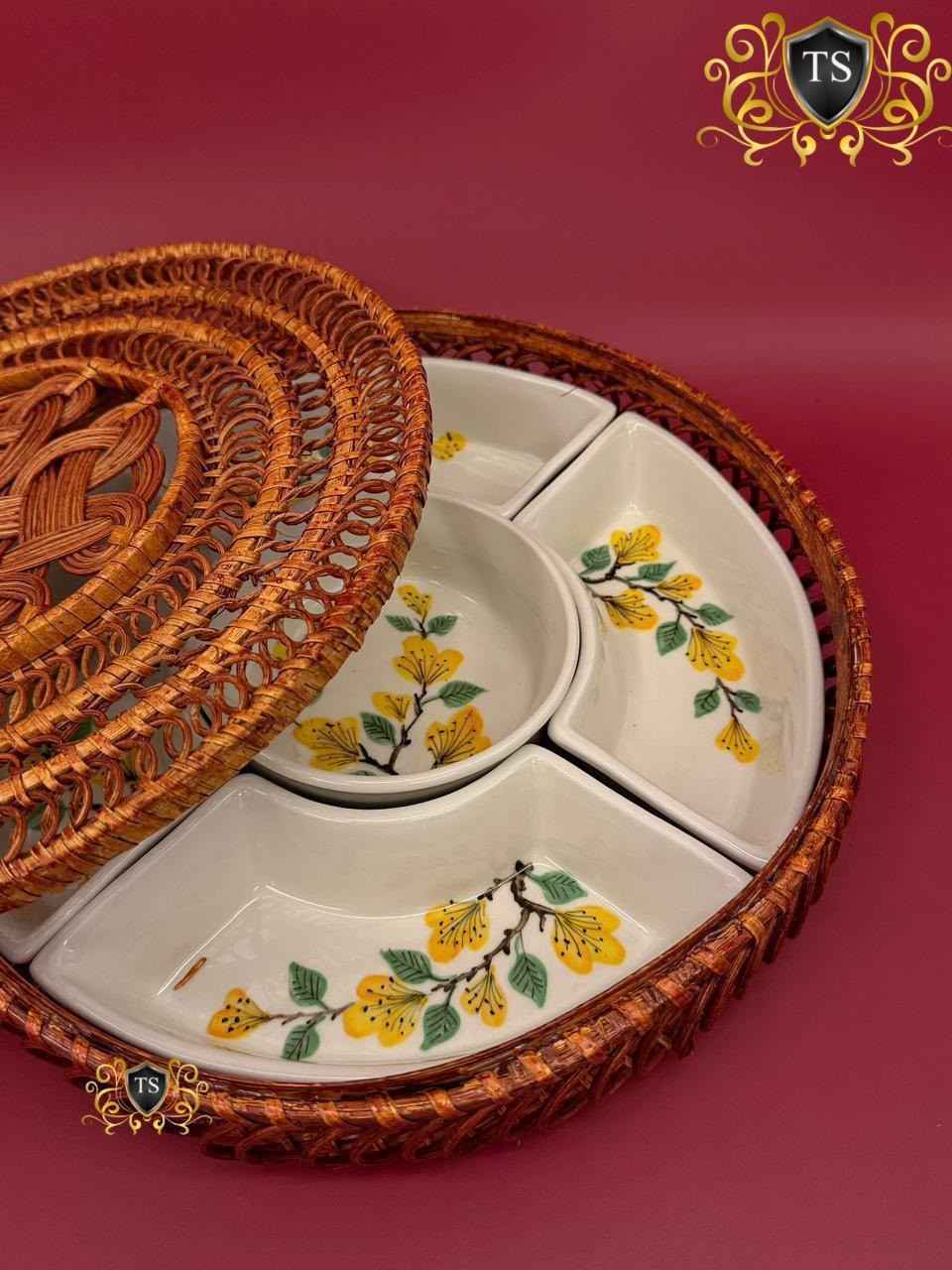 Rattan Dry Fruit Box with Ceramic Jars 2026 | Multi-Storage Box | Youteek 2 Organize and serve in style with this Rattan Dry Fruit Box with Ceramic Jars. Handcrafted design with 5 removable ceramic jars – ideal for festive serving and storage. Rattan Dry Fruit Box with Ceramic Jars 2026 | Multi-Storage Box | Youteek - Image 2