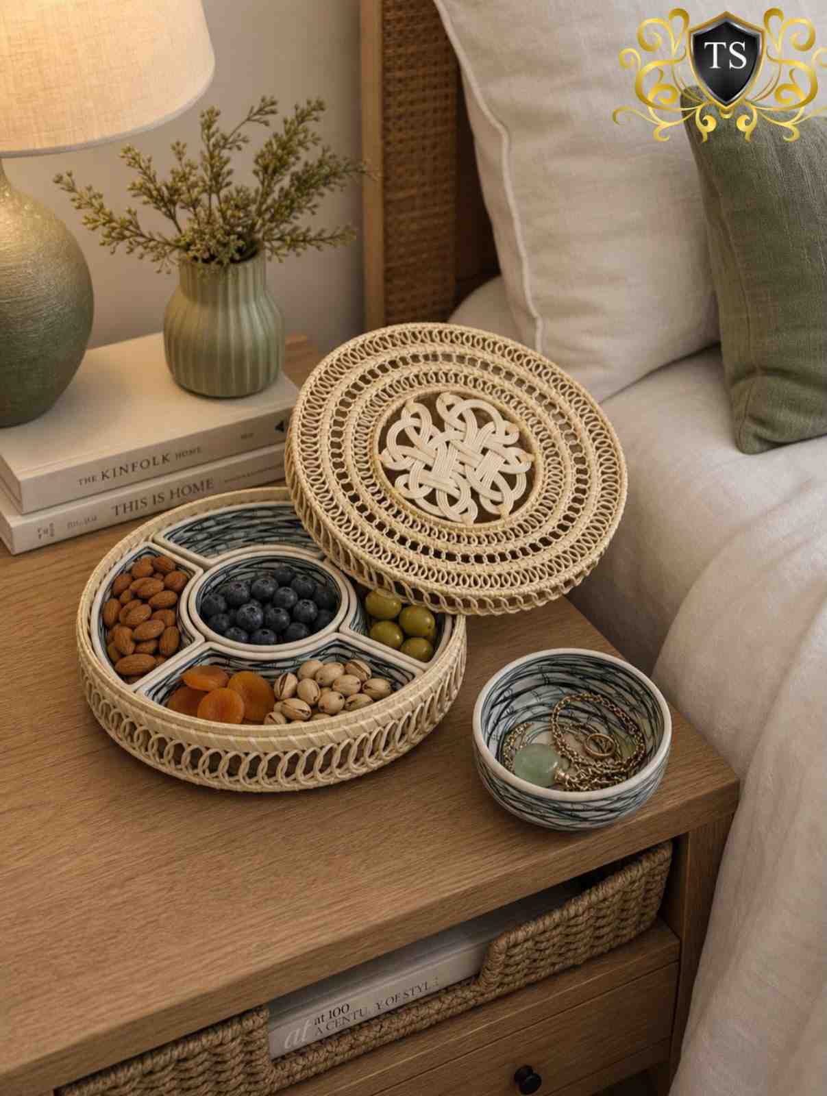 Rattan Dry Fruit Box with Ceramic Jars 2026 | Multi-Storage Box | Youteek 3 Organize and serve in style with this Rattan Dry Fruit Box with Ceramic Jars. Handcrafted design with 5 removable ceramic jars – ideal for festive serving and storage. Rattan Dry Fruit Box with Ceramic Jars 2026 | Multi-Storage Box | Youteek - Image 3