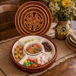 Rattan Dry Fruit Box with Ceramic Jars