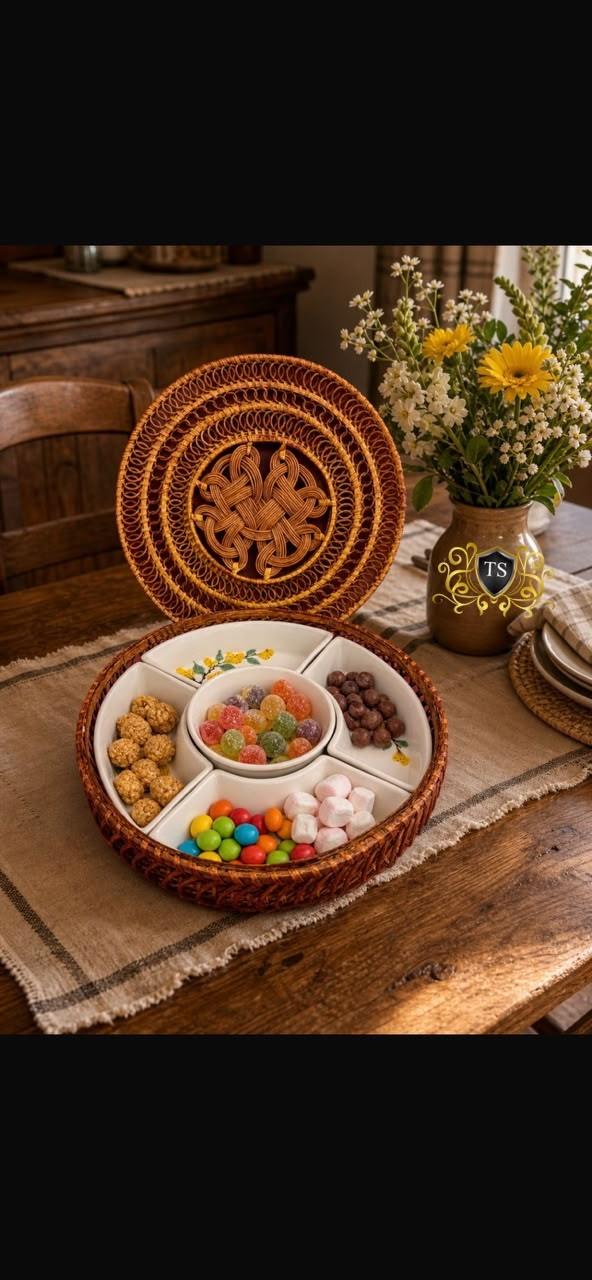 Rattan Dry Fruit Box with Ceramic Jars 2026 | Multi-Storage Box | Youteek 1 Organize and serve in style with this Rattan Dry Fruit Box with Ceramic Jars. Handcrafted design with 5 removable ceramic jars – ideal for festive serving and storage. Rattan Dry Fruit Box with Ceramic Jars