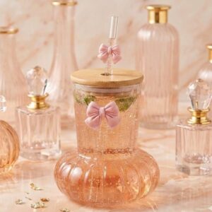 Ribbed Glass Tumbler with 3D Butterfly