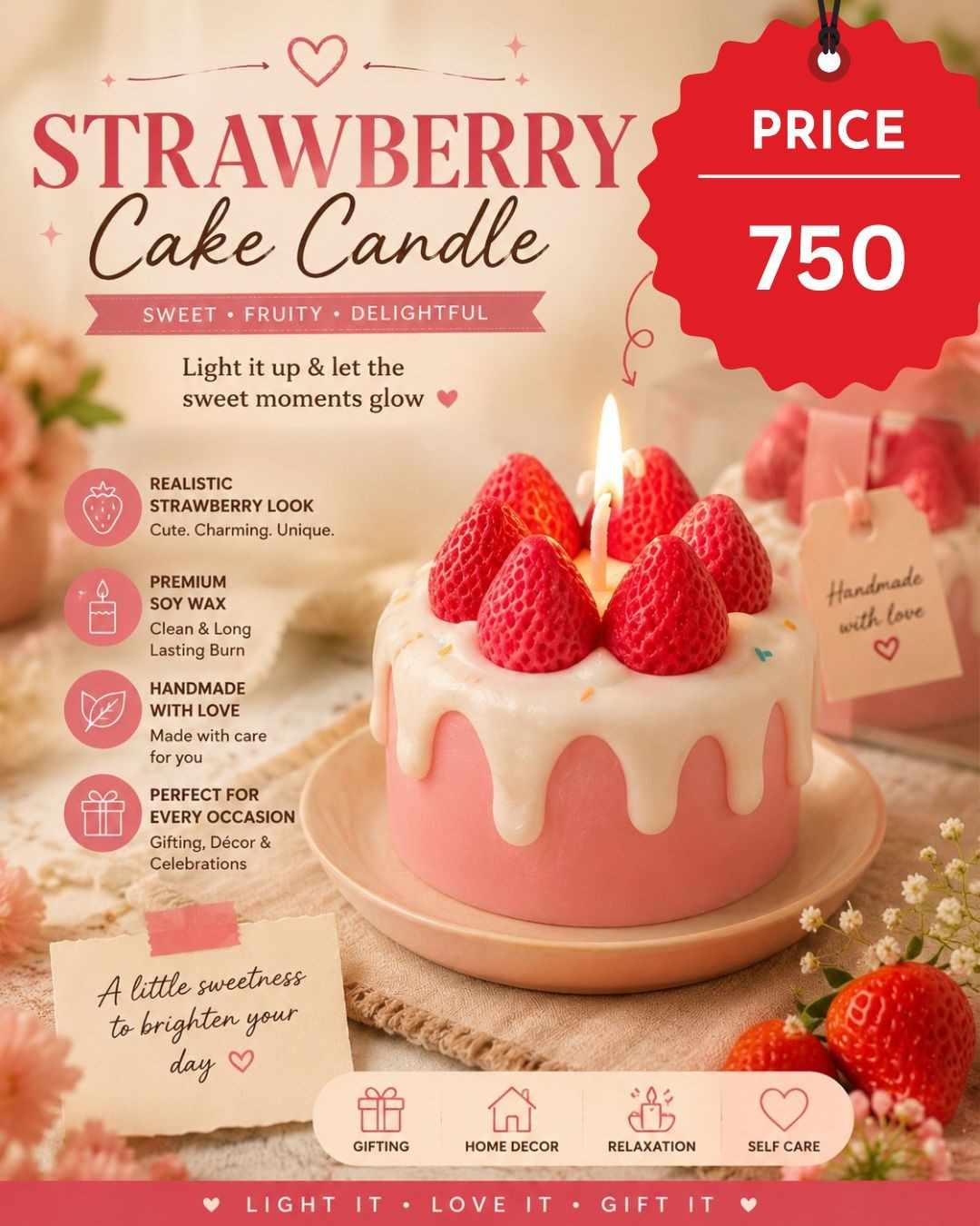 Strawberry Cake Food Shaped Candle 2026 | Scented Dessert Candle | Youteek 1 Add sweet charm to your space with this Strawberry Cake Food Shaped Candle. Realistic cake design with frosting and strawberries – ideal for decor and gifting. Strawberry Cake Food Shaped Candle
