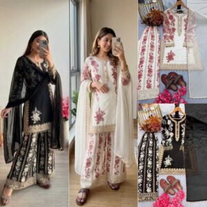 Heavy Star Georgette Top Plazzo & Dupatta Set | Code PD1157
