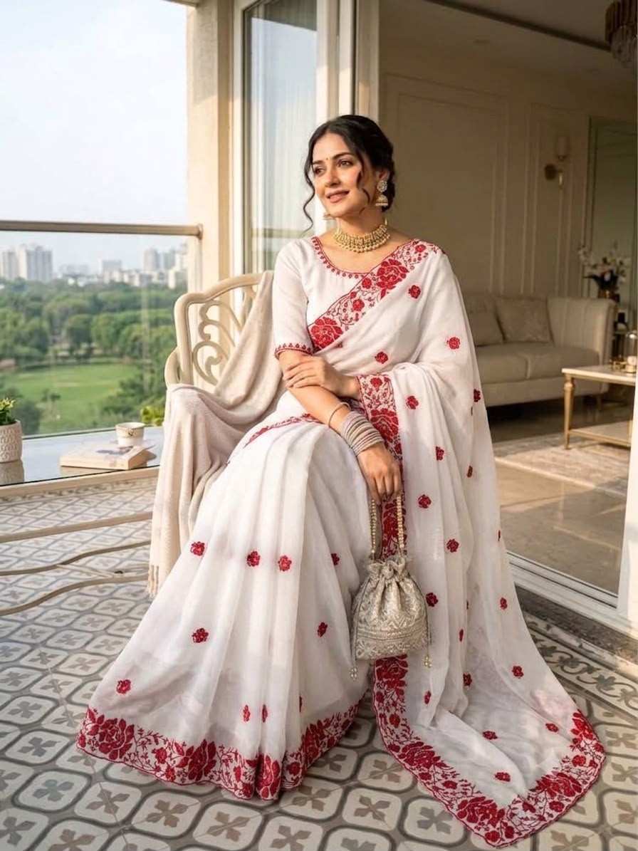 Rangoli Silk 3mm Sequins Embroidered Saree with Cutwork Border 3 Celebrity-style Rangoli Silk saree featuring 3mm sequins and embroidery work with a designer cutwork border and sequins butti across the pallu and body. Paired with a matching Rangoli silk blouse piece embellished with multi-sequence embroidery work. Rangoli Silk 3mm Sequins Embroidered Saree with Cutwork Border | Mp_819