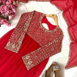 Royal Red Kediya Style Georgette Sharara Set | VF 214