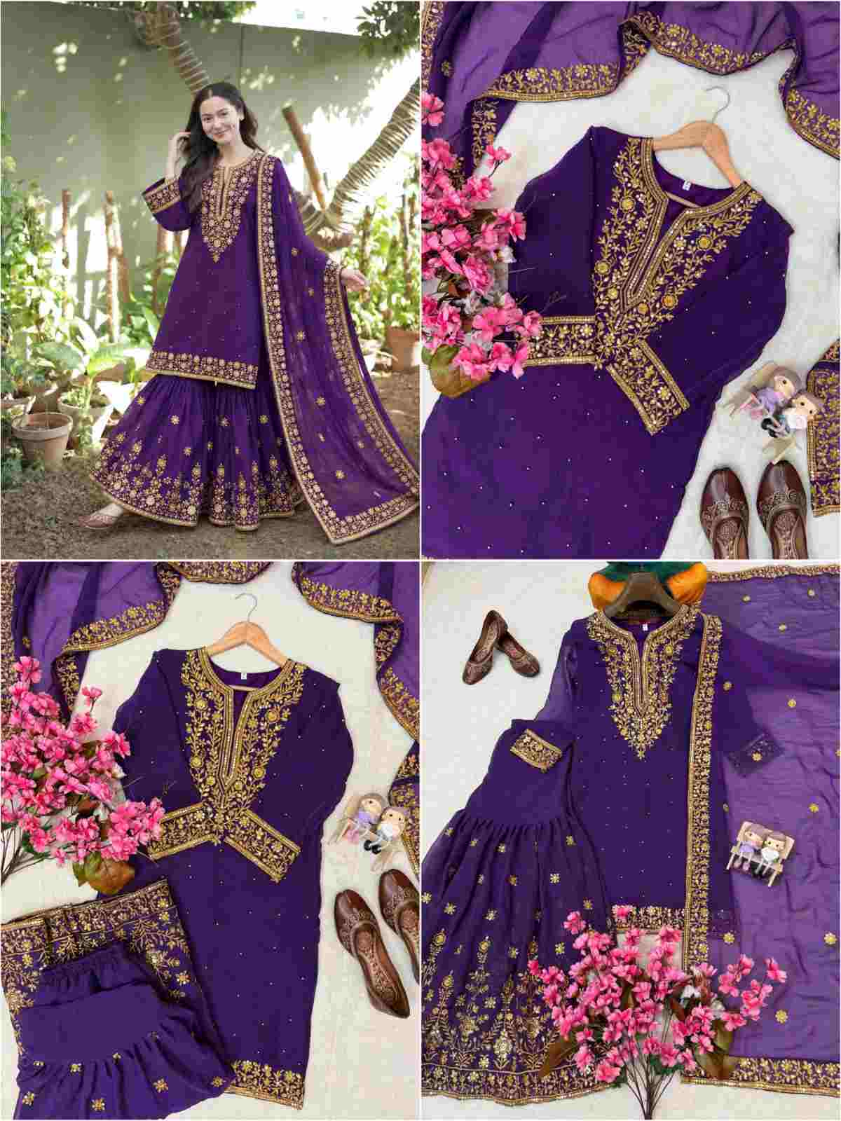 Premium NC Moss Silk Embroidered Kurti Sharara Set with Dupatta 2 Premium NC Moss Silk embroidered kurti sharara set with heavy 5mm sequence, rich gold zari, and pearl moti work. Features soft micro crepe inner lining and a matching embroidered dupatta. Fully stitched in sizes M, L, XL, XXL. Premium NC Moss Silk Embroidered Kurti Sharara Set with Dupatta | LC 1508