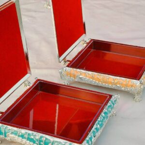 German Silver Enamel Dryfruit Box | Square 5 Inch