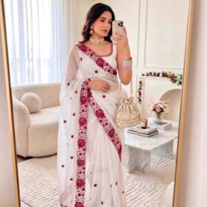 Rangoli Silk 3mm Sequins Embroidered Saree with Cutwork Border | Mp_819