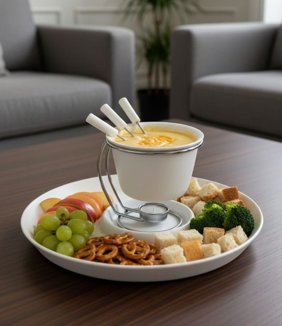 Porcelain Fondue Platter Set | Premium Multipurpose Serving Set 1 Very premium quality porcelain fondue platter set. Multipurpose design with 28 cm base plate, 13 cm fondue bowl and 15 cm height. Perfect for parties and gifting. Porcelain Fondue Platter Set | Premium Multipurpose Serving Set
