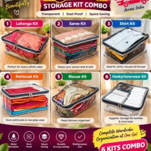 storage kit combo, transparent storage bags, saree storage kit, lehenga storage bag, wardrobe organizer set, dust proof storage bags, blouse storage kit, clothing storage combo